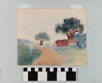Watercolor Painting of a Small Building on a Dirt Road by Otto Burian